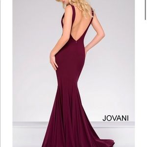 Jovani Burgundy Mermaid Gown low cut sides